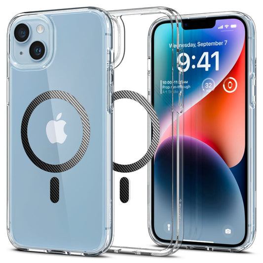 Funda MagSafe para Apple iPhone 14 Plus, Spigen, Ultra Hybrid Carbon, Transparente