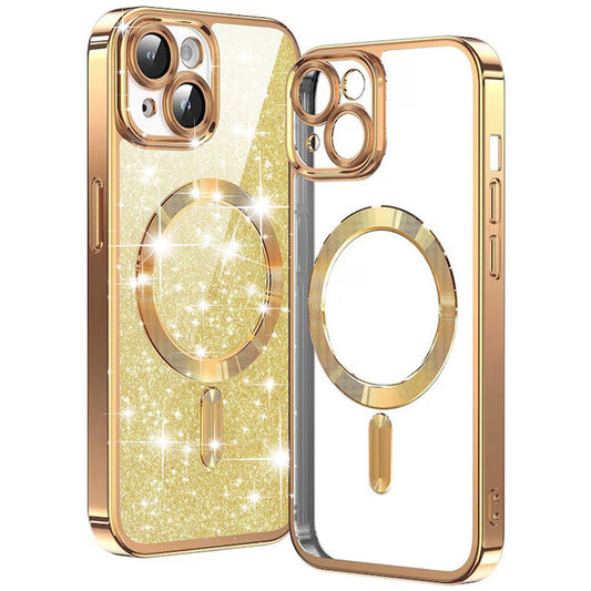 Funda MagSafe para Apple iPhone 14 Plus, Techsuit, Luxury Glitter, Dorada