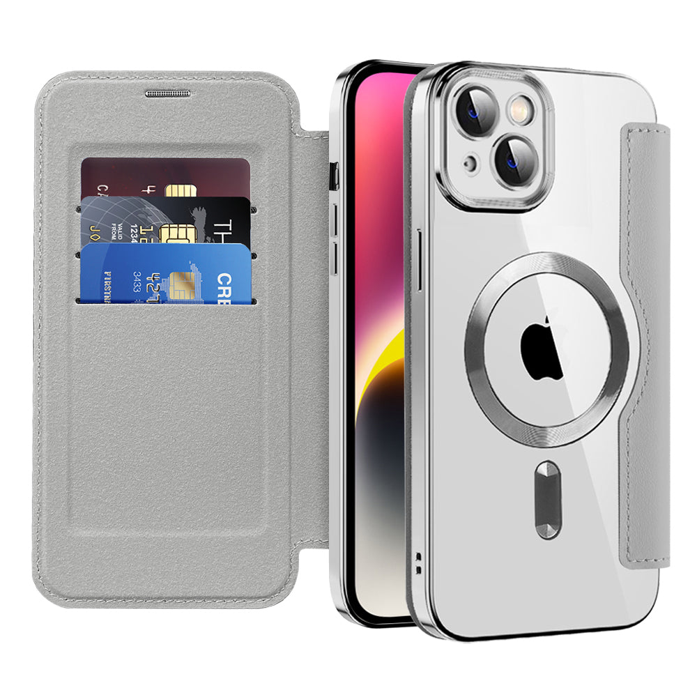 Funda MagSafe para Apple iPhone 14 Plus, Techsuit, SmartMag Book, Gris