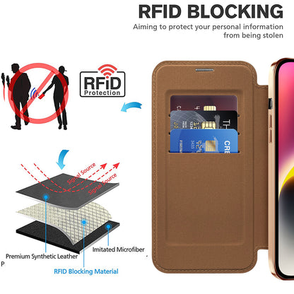 Funda MagSafe para Apple iPhone 14 Plus, Techsuit, SmartMag Book, Marrón