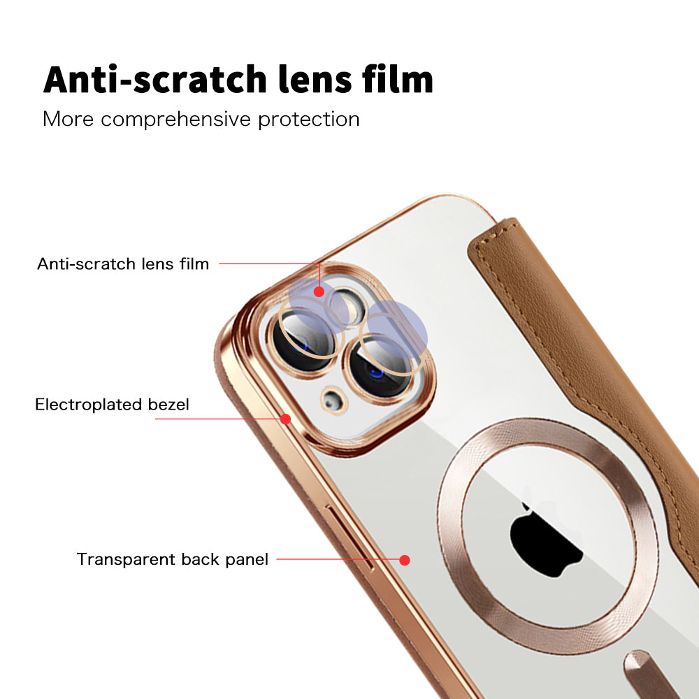 Funda MagSafe para Apple iPhone 14 Plus, Techsuit, SmartMag Book, Marrón