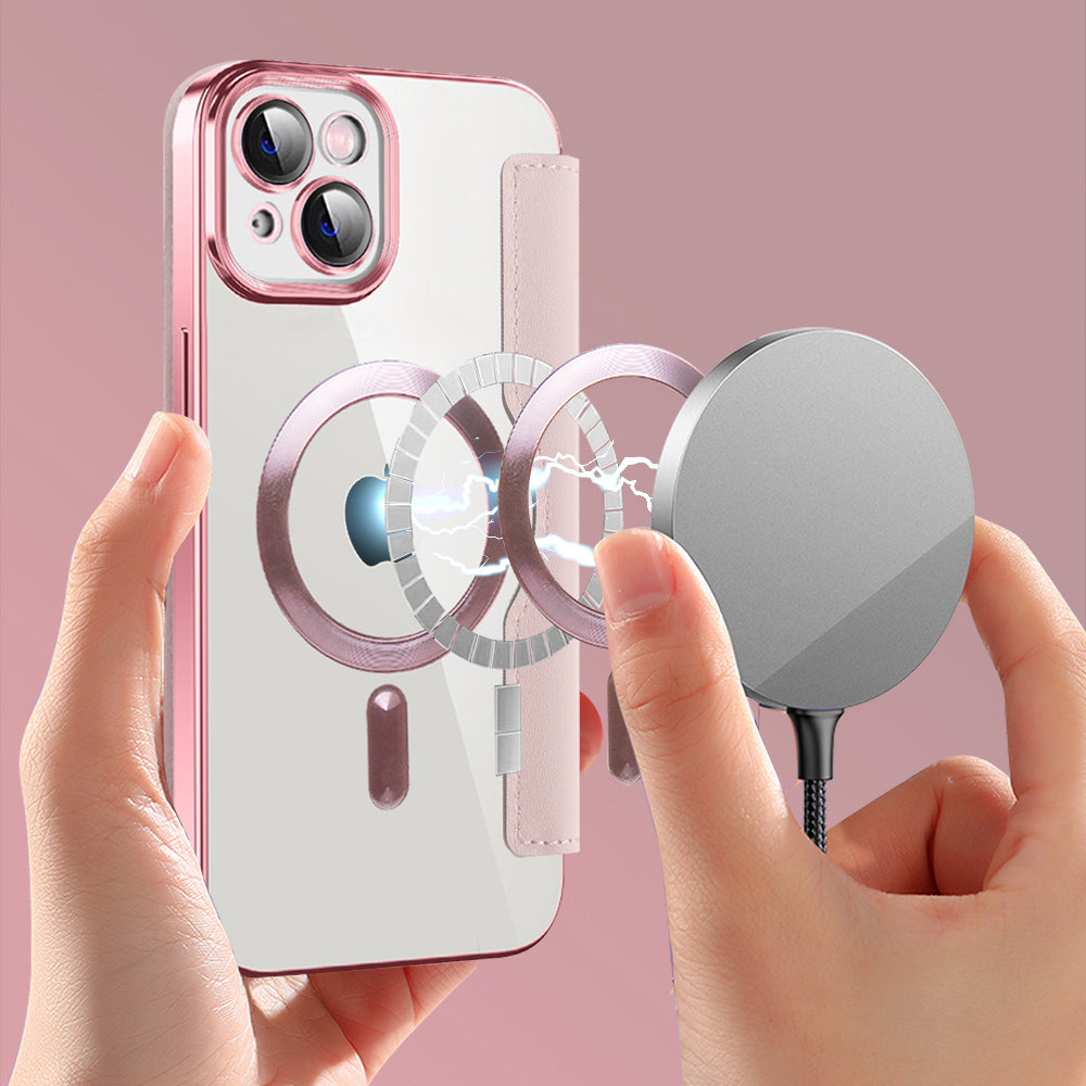Funda MagSafe para Apple iPhone 14 Plus, Techsuit, SmartMag Book, Rosa
