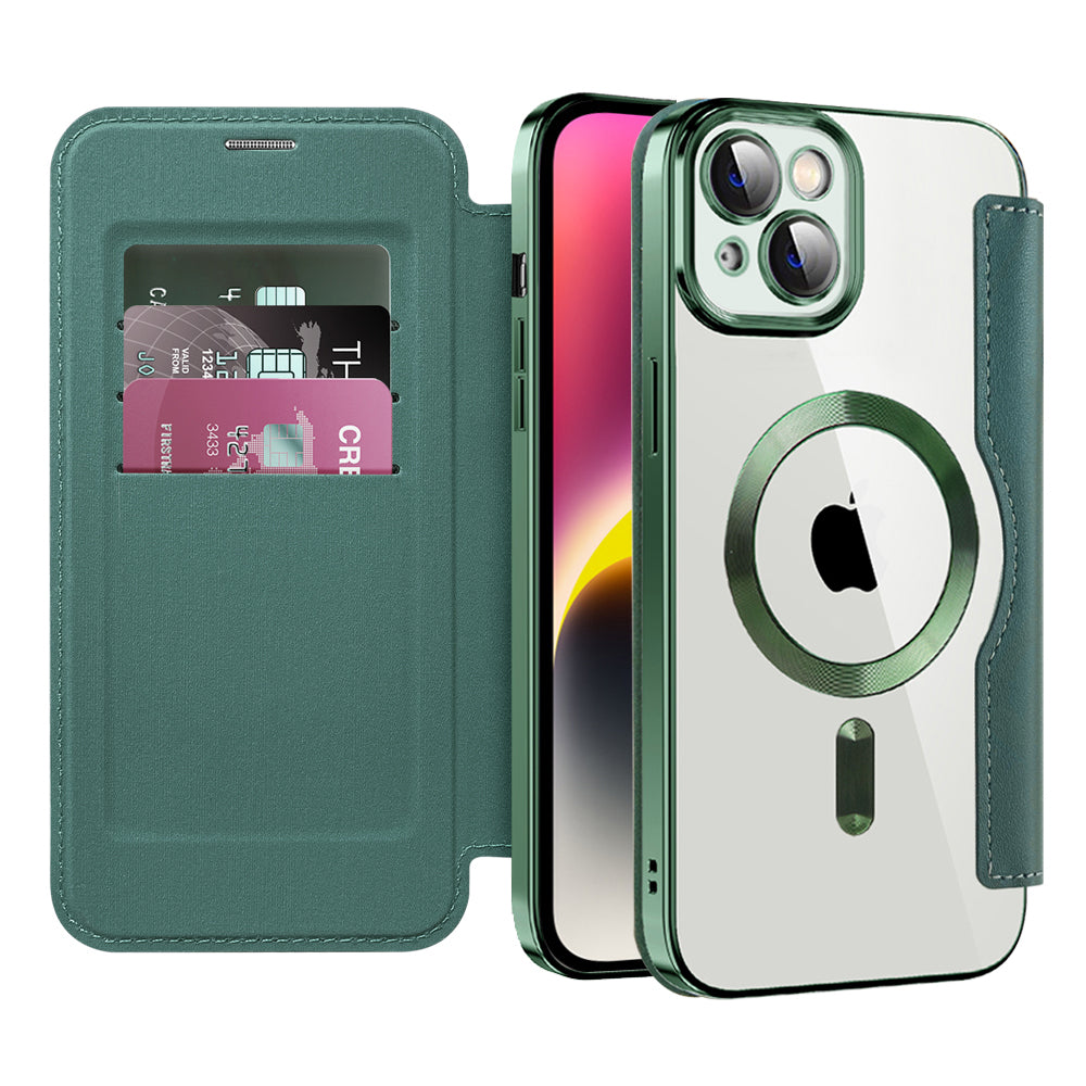 Funda MagSafe para Apple iPhone 14 Plus, Techsuit, SmartMag Book, Verde
