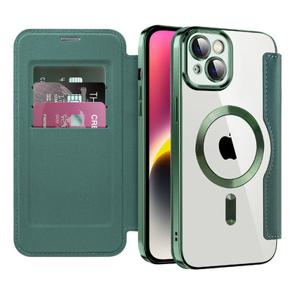 Funda MagSafe para Apple iPhone 14 Plus, Techsuit, SmartMag Book, Verde