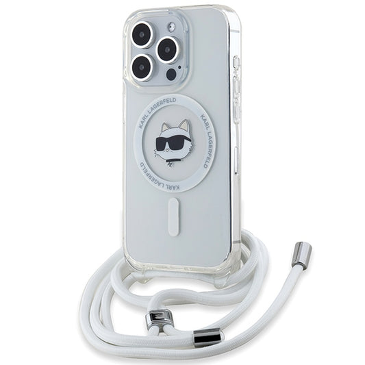 Funda MagSafe para Apple iPhone 14 Pro, Karl Lagerfeld, IML Crossbody Choupette's Head with Strap, Transparente