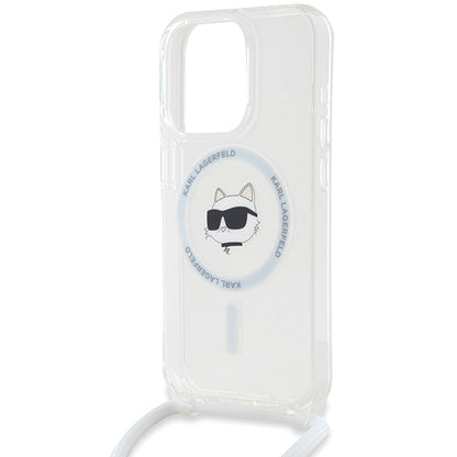 Funda MagSafe para Apple iPhone 14 Pro, Karl Lagerfeld, IML Crossbody Choupette's Head with Strap, Transparente