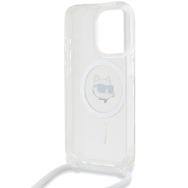 Funda MagSafe para Apple iPhone 14 Pro, Karl Lagerfeld, IML Crossbody Choupette's Head with Strap, Transparente