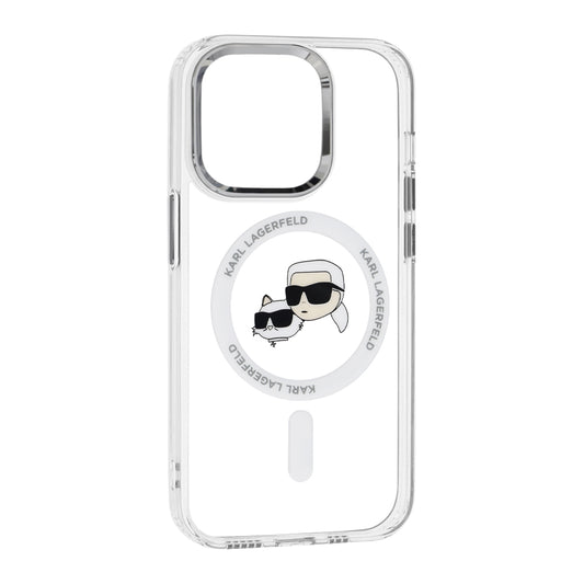 Funda MagSafe para Apple iPhone 14 Pro, Karl Lagerfeld, IML Metal Karl & Choupette's Heads, Blanca