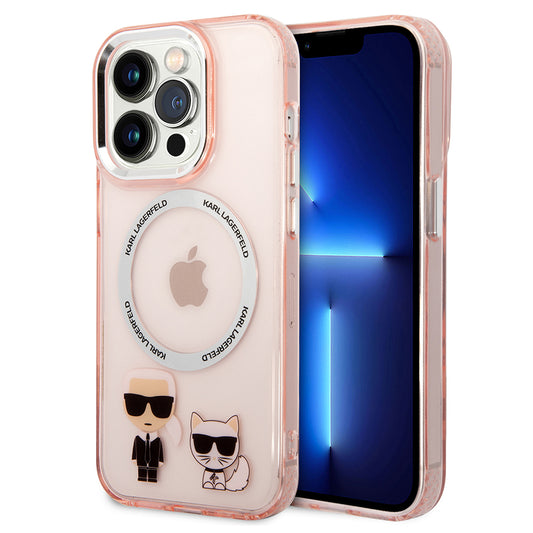 Funda MagSafe para Apple iPhone 14 Pro, Karl Lagerfeld, Karl & Choupette Aluminium, Rosa