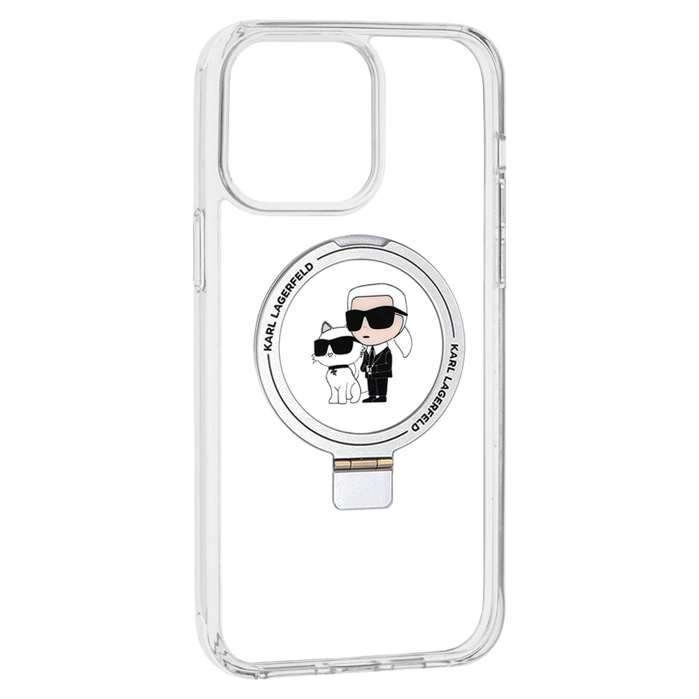 Funda MagSafe para Apple iPhone 14 Pro, Karl Lagerfeld, Ring Stand Karl & Choupette, Blanca