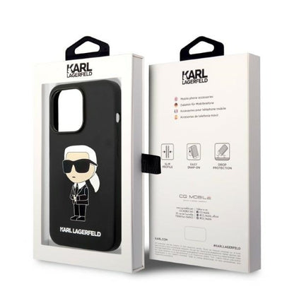Funda MagSafe para Apple iPhone 14 Pro, Karl Lagerfeld, Silicona Ikonik Karl, Negra