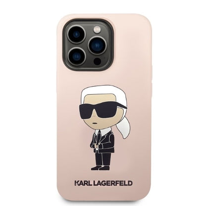 Funda MagSafe para Apple iPhone 14 Pro, Karl Lagerfeld, Silicona Ikonik Karl, Rosa.