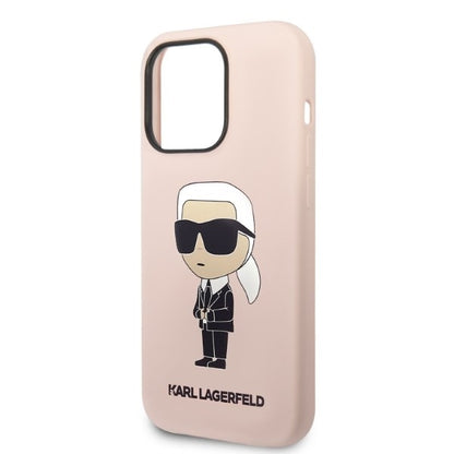 Funda MagSafe para Apple iPhone 14 Pro, Karl Lagerfeld, Silicona Ikonik Karl, Rosa.