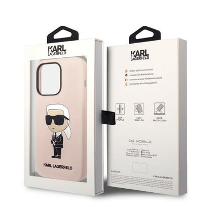 Funda MagSafe para Apple iPhone 14 Pro, Karl Lagerfeld, Silicona Ikonik Karl, Rosa.