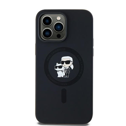 Funda MagSafe para Apple iPhone 14 Pro, Karl Lagerfeld, Silicona Karl & Choupette, Negra