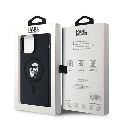Funda MagSafe para Apple iPhone 14 Pro, Karl Lagerfeld, Silicona Karl & Choupette, Negra