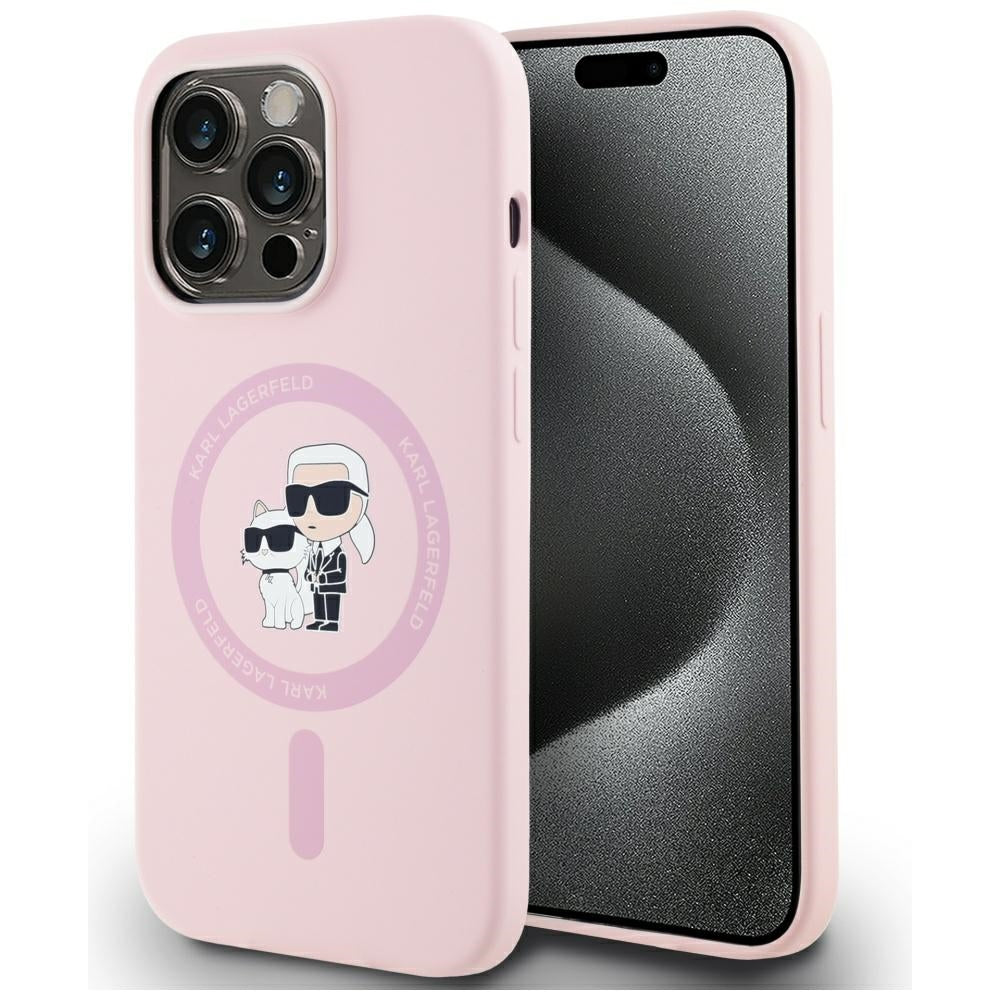 Funda MagSafe para Apple iPhone 14 Pro, Karl Lagerfeld, Silicona Karl & Choupette, Rosa