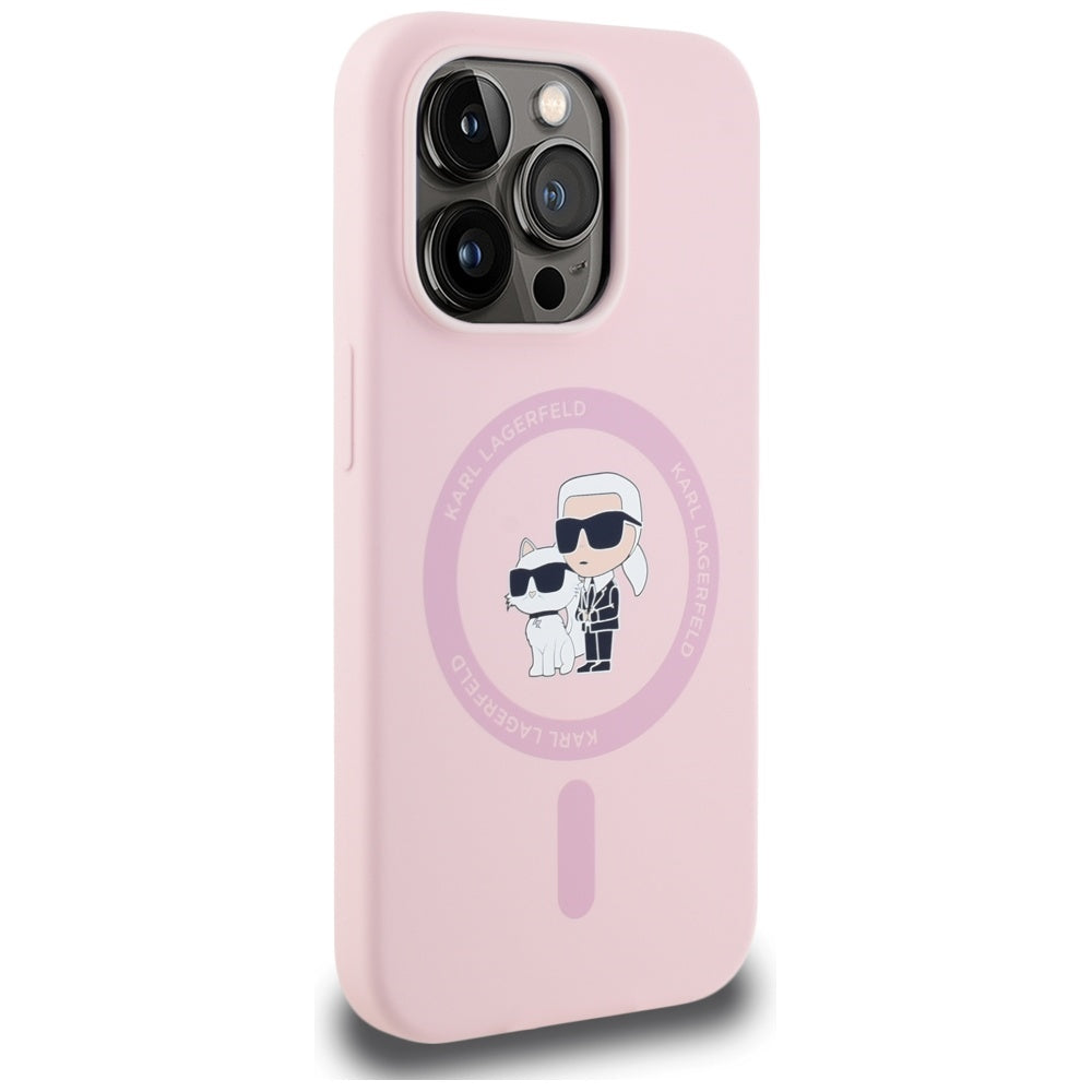 Funda MagSafe para Apple iPhone 14 Pro, Karl Lagerfeld, Silicona Karl & Choupette, Rosa