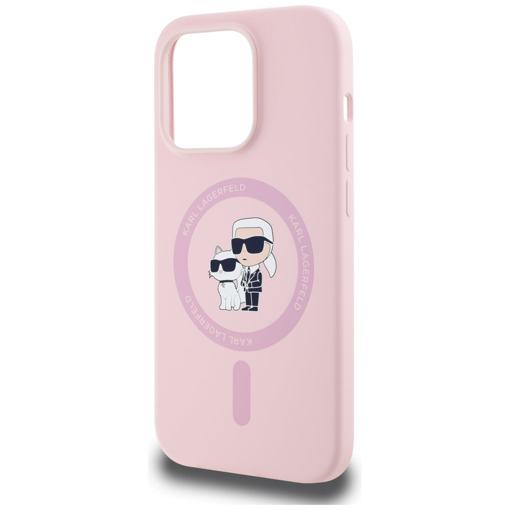 Funda MagSafe para Apple iPhone 14 Pro, Karl Lagerfeld, Silicona Karl & Choupette, Rosa