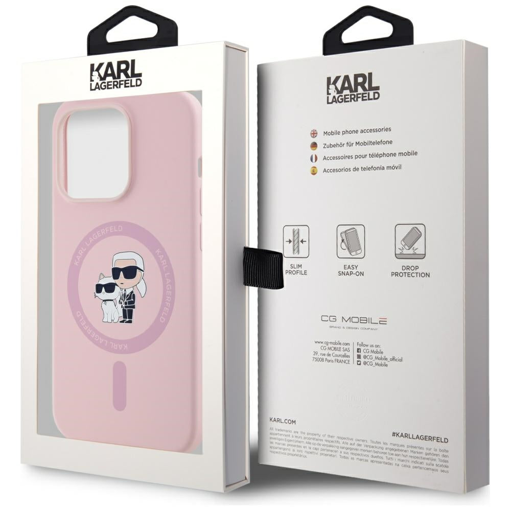 Funda MagSafe para Apple iPhone 14 Pro, Karl Lagerfeld, Silicona Karl & Choupette, Rosa