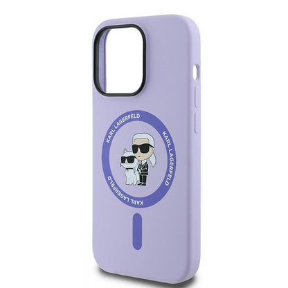 Funda MagSafe para Apple iPhone 14 Pro, Karl Lagerfeld, Anillo de Silicona Karl & Choupette, Morado