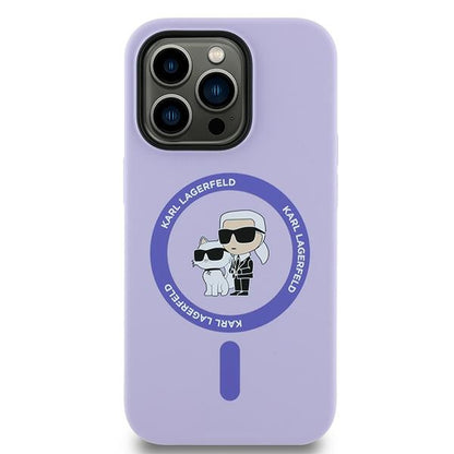 Funda MagSafe para Apple iPhone 14 Pro, Karl Lagerfeld, Anillo de Silicona Karl & Choupette, Morado