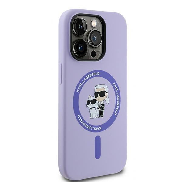 Funda MagSafe para Apple iPhone 14 Pro, Karl Lagerfeld, Anillo de Silicona Karl & Choupette, Morado