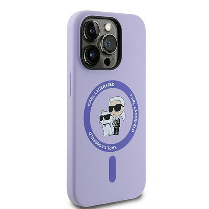 Funda MagSafe para Apple iPhone 14 Pro, Karl Lagerfeld, Anillo de Silicona Karl & Choupette, Morado