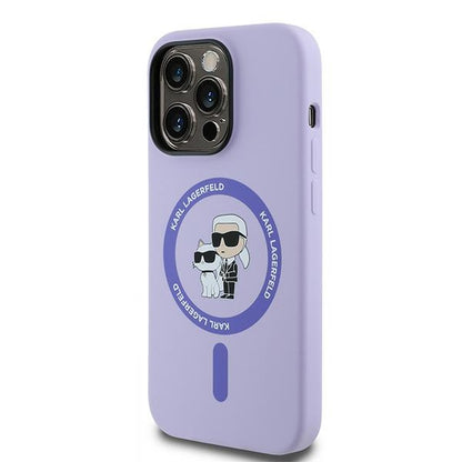 Funda MagSafe para Apple iPhone 14 Pro, Karl Lagerfeld, Anillo de Silicona Karl & Choupette, Morado