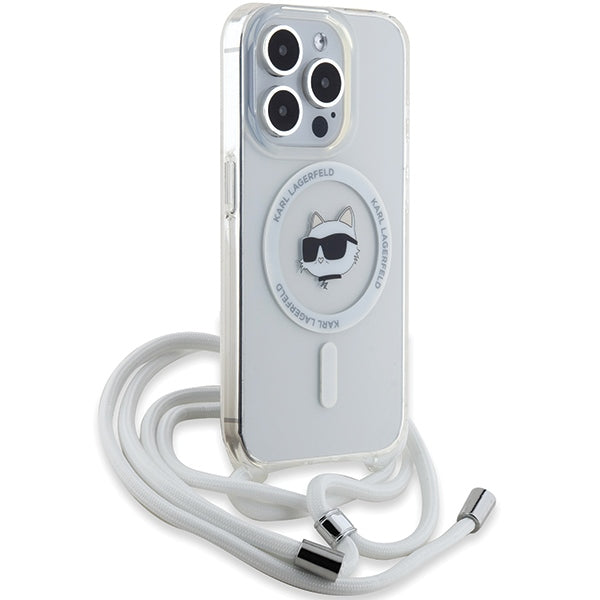 MagSafe Case for Apple iPhone 14 Pro Max, Karl Lagerfeld, IML Crossbody Choupette's Head with Strap, Transparent