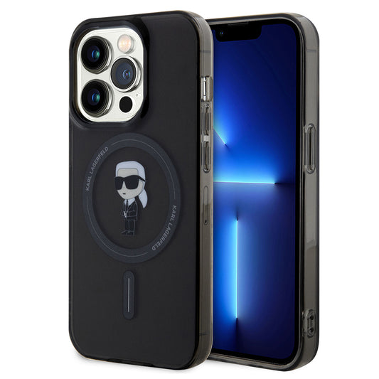 Funda MagSafe para Apple iPhone 14 Pro Max, Karl Lagerfeld, IML Ikonik Karl, Negra