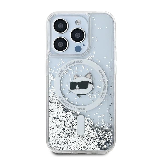 Funda MagSafe para Apple iPhone 14 Pro Max, Karl Lagerfeld, Liquid Glitter Choupette's Head, Transparente