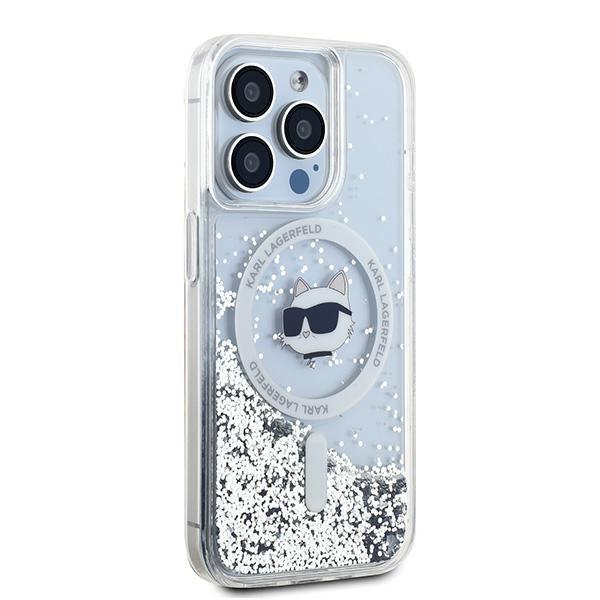 Funda MagSafe para Apple iPhone 14 Pro Max, Karl Lagerfeld, Liquid Glitter Choupette's Head, Transparente
