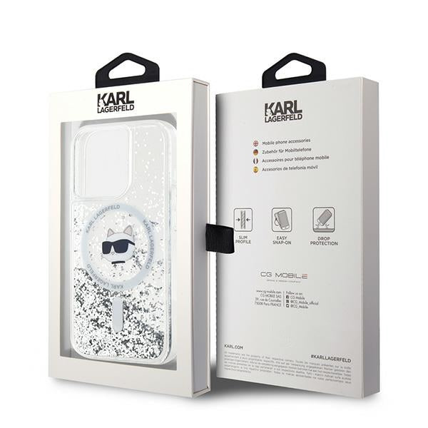 Funda MagSafe para Apple iPhone 14 Pro Max, Karl Lagerfeld, Liquid Glitter Choupette's Head, Transparente