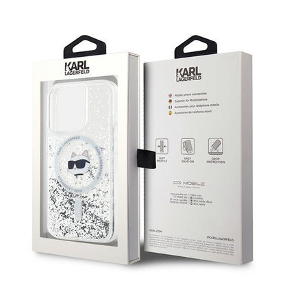 Funda MagSafe para Apple iPhone 14 Pro Max, Karl Lagerfeld, Liquid Glitter Choupette's Head, Transparente