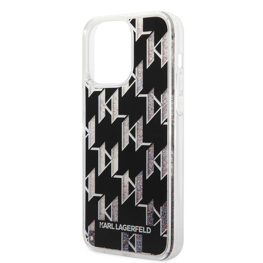 Funda MagSafe para Apple iPhone 14 Pro Max, Karl Lagerfeld, Monogram Liquid Glitter, Negra