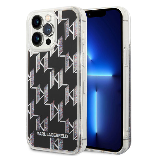 Funda MagSafe para Apple iPhone 14 Pro Max, Karl Lagerfeld, Monogram Liquid Glitter, Negra