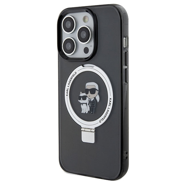 Funda MagSafe para Apple iPhone 14 Pro Max, Karl Lagerfeld, Ring Stand Karl & Choupette, Negra