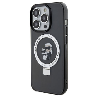Funda MagSafe para Apple iPhone 14 Pro Max, Karl Lagerfeld, Ring Stand Karl & Choupette, Negra