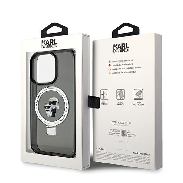 Funda MagSafe para Apple iPhone 14 Pro Max, Karl Lagerfeld, Ring Stand Karl & Choupette, Negra