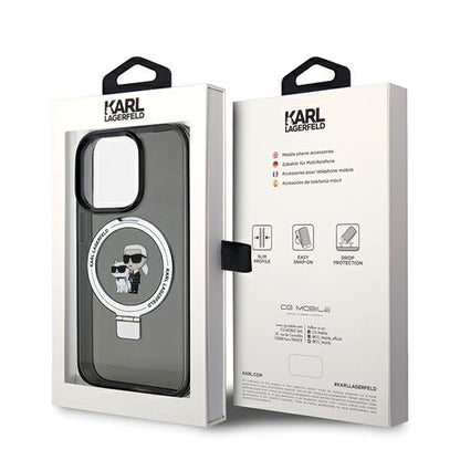 Funda MagSafe para Apple iPhone 14 Pro Max, Karl Lagerfeld, Ring Stand Karl & Choupette, Negra