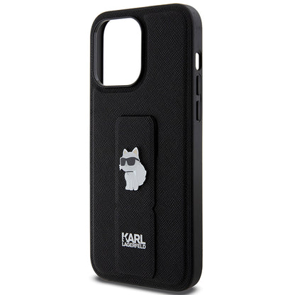 Funda MagSafe para Apple iPhone 14 Pro Max, Karl Lagerfeld, Saffiano Gripstand Choupette, Negra