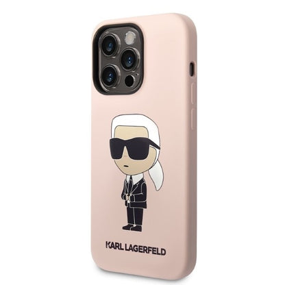 Funda MagSafe para Apple iPhone 14 Pro Max, Karl Lagerfeld, Silicona Ikonik Karl, Rosa.