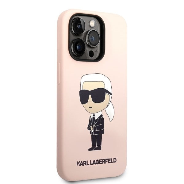 Funda MagSafe para Apple iPhone 14 Pro Max, Karl Lagerfeld, Silicona Ikonik Karl, Rosa.