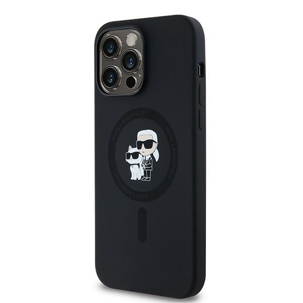 Funda MagSafe para Apple iPhone 14 Pro Max, Karl Lagerfeld, Silicona Karl & Choupette, Negra