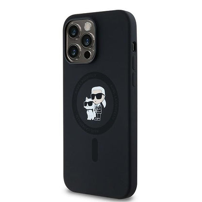 Funda MagSafe para Apple iPhone 14 Pro Max, Karl Lagerfeld, Silicona Karl & Choupette, Negra