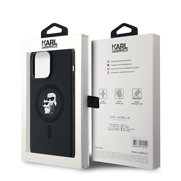 Funda MagSafe para Apple iPhone 14 Pro Max, Karl Lagerfeld, Silicona Karl & Choupette, Negra