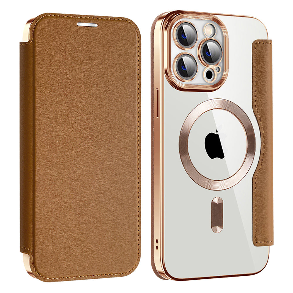 MagSafe Case for Apple iPhone 14 Pro Max, Techsuit, SmartMag Book, Brown