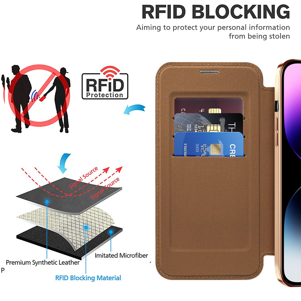 MagSafe Case for Apple iPhone 14 Pro Max, Techsuit, SmartMag Book, Brown