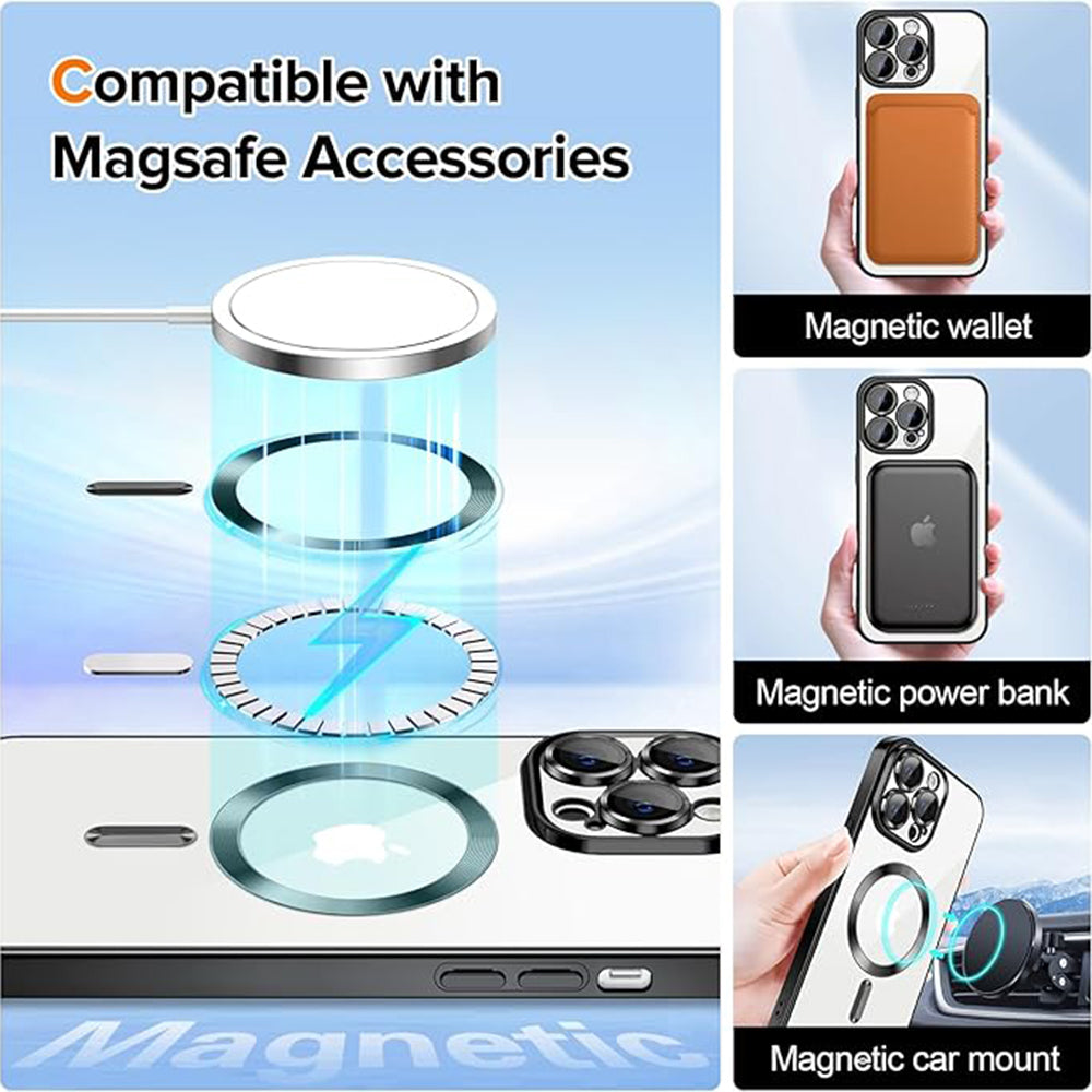 Funda MagSafe para Apple iPhone 14 Pro, Techsuit, Luxury Crystal, Negra